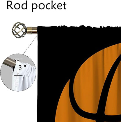 Basketball Blackout Curtains for Boy Girl Room Darkening Decor,Sport Theme and Motto Dark Background Bedroom Living Room Home Rod Pocket Thermal Insulated Window Curtain/Drapes Panel,84x63 Inch…