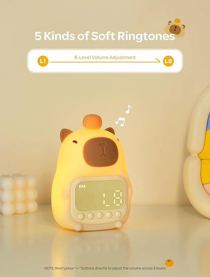 MASHI Capybara Alarm Clock with Night Light, ok to Wake Clock for Kids, Cute Capybara Night Light, Snooze, Toddler Sleep Training Clock,Gift for Kids Girls Boys Teens Birthday Room Decor