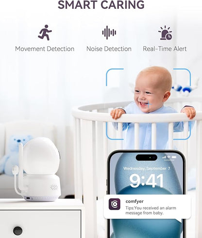 Smart WiFi Baby Monitor - 5" 1080P Split Screen & 2K Camera App Control, Motion Alerts, Sound Detection, HD Night Vision, 5050mAh Battery, 2-Way Talk, Multi-User, Triple Security, 1600ft Range