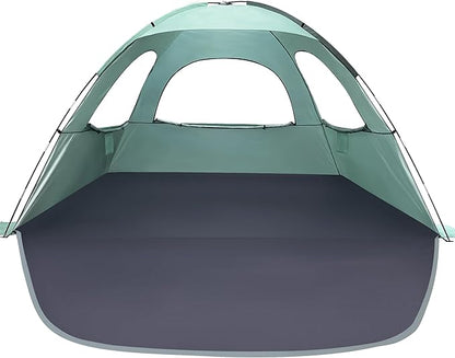 WhiteFang Beach Tent Anti-UV Portable Sun Shade Shelter for 3/4/6/8 Person, Extendable Floor with 3 Ventilating Mesh Windows Plus Carrying Bag, Stakes and Guy Lines