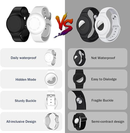 R-fun Waterproof for Air Tag Bracelets [2 Pack] Compatible with Apple Air Tag Finders with Soft Silicone,Anti Lost GPS Item Finders Case Cover,Black/White