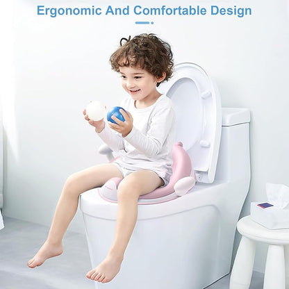 ANGELBLISS Baby Potty Training Toilet Seat with Soft Cushion Handles, Haute Collection, Double Anti-Slip Design and Splash Guard for Boys and Girls (Pink)