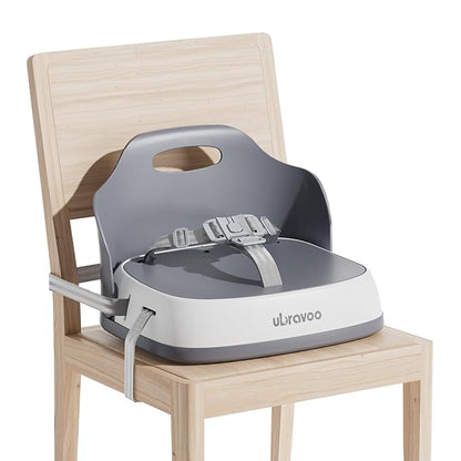 Baby Booster Seats, Toddler Booster Seat for Dining Table with Adjustable Straps, Portable Compact Portable Baby Chair for Dining and Travel (Grey)