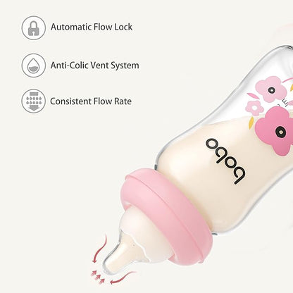YOHKOH Natural Glass Baby Bottle with Natural Response Nipple, Newborn Anti-Colic Baby Bottles, Wide Neck Mushroom Cap Baby Bottle, Clear ((5.4oz (Pack of 4), Multicolour)