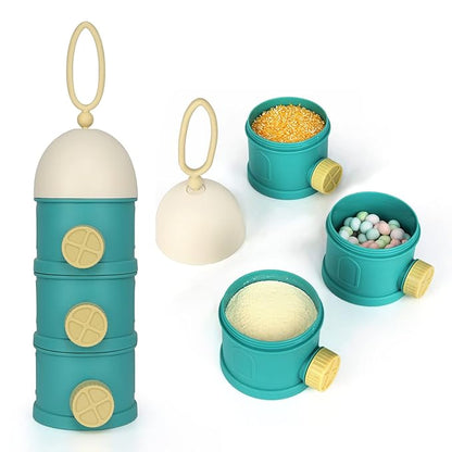 Accmor Formula Dispenser On The Go, 3 Layers Stackable Formula Container to Go, Non-Spill Portable Milk Powder Baby & Kids Snack Container, Green