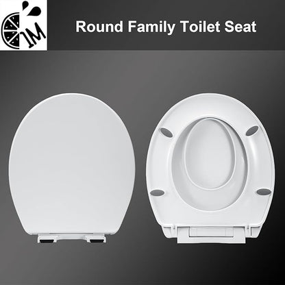 Round Toilet Seat with Toddler Seat Built In, 3X Slow Close FOR BOTH TODDLER & ADULT Seats, Potty Training Toilet Seat, No Wiggle and Easy to Install, Detachable Toddler Seat for Longterm Usage, White
