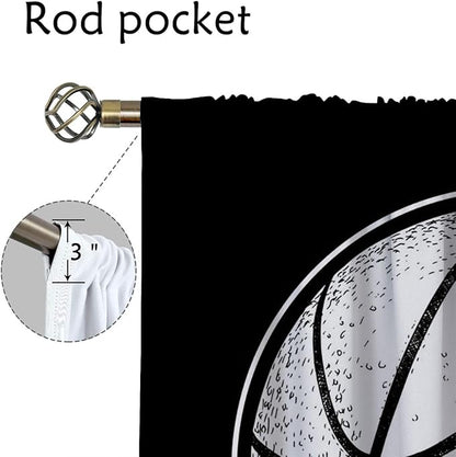 Basketball Blackout Curtains for Boy Girl Room Darkening Decor,Sport Theme and White Motto Dark Background Bedroom Living Room Home Rod Pocket Thermal Insulated Window Curtain/Drapes Panel,84x63 Inch…