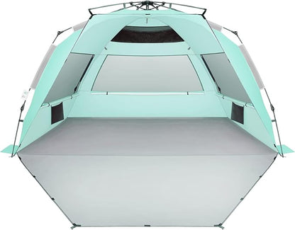 Oileus XX-Large Pop Up Beach Tent Sun Shelter for 5-6 Person Portable Sun Shade Instant Tent for Beach with Carrying Bag, Stakes, 6 Sand Pockets, Anti UV for Fishing Hiking Camping Light Green