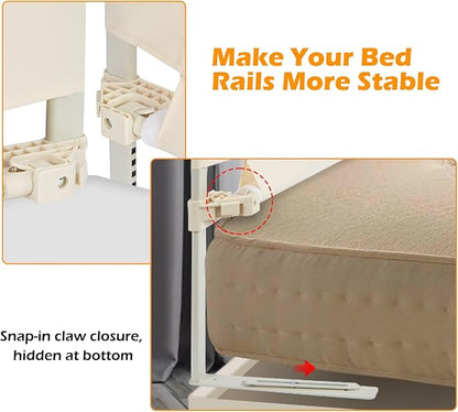 welspo 70 Inches Bed Rail for Toddlers Fold Down Safety Baby Bed Guard Swing Down Bedrail for Convertible Crib, Kids Twin, Double, Full Size Queen & King Mattress, Beige [Upgraded] (1 Pack)