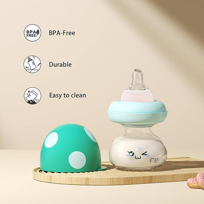 YOHKOH Newborn Glass Baby Bottles with Slow Flow Nipple for 0+ Months, Wide Neck Feeding Bottle, 2.7oz/80ml (Blue, 2.7oz (Pack of 4))