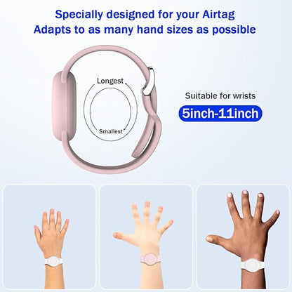 R-fun Waterproof for Air Tag Bracelets [2 Pack] Compatible with Apple Air Tag Finders with Soft Silicone,Anti Lost GPS Item Finders Case Cover,White/Pink