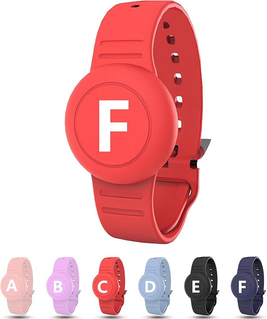 Waterproof Bracelet for AirTag Kids, Personalized Initial Letter Hidden Holder Compatible with Air Tag, Silicone Case for Airtag Adjustable Anti-Lost GPS Tracker for Toddler Child Elder, F