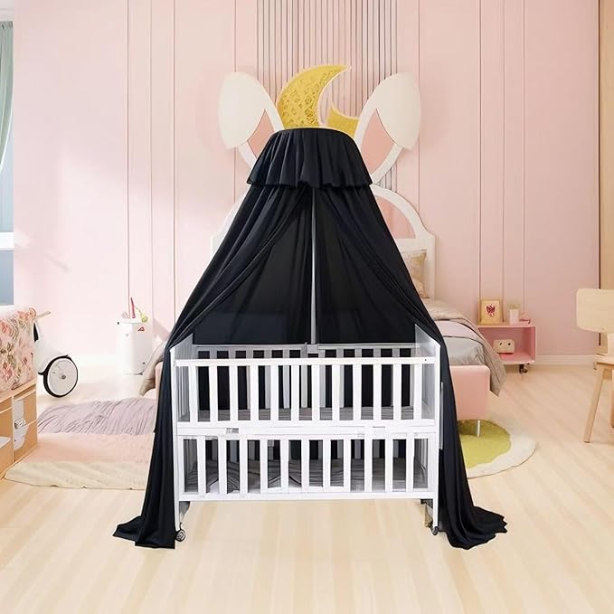 Blackout Crib Canopy Black Crib Tent to Keep Baby in Crib Cover Canopy Bed Curtains for Indoor and Outdoor (Sticker Holder not Included)