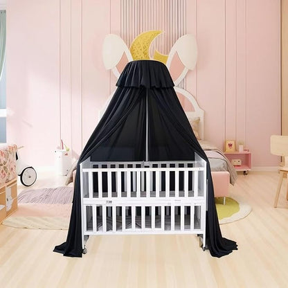 Blackout Crib Canopy Black Crib Tent to Keep Baby in Crib Cover Canopy Bed Curtains for Indoor and Outdoor (Sticker Holder not Included)