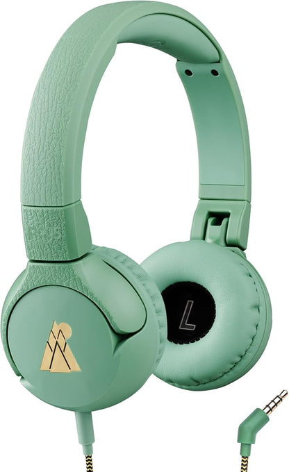 POGS Kids Wired Headphones | The Elephant 2 | Adjustable, Durable Headphones for Kids 3+ | Limited to 85 dB, Microphone | On-Ear | Music-Sharing Function Safe 3.5mm Audio Cable (3.2ft) (rGreen)