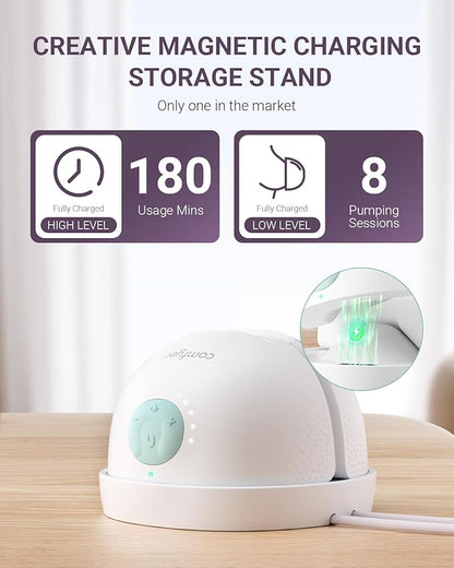 Heated Breast Pump Hands Free, Industry-Leading Heating Tech, Innovative Magnetic Charging Base, App Discreet Control, 20pcs Breastmilk Storage Bags Included, Hospital-Grade Suction, 2 Pack