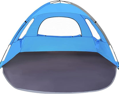 NXONE Beach Tent Sun Shade Shelter for 3/4/6 Person Person with UV Protection, Extended Floor, 3 Mesh Roll Up Windows & 8.0/8.5mm Fiberglass Rods丨Carry Bag Included