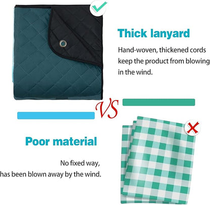 PY SUPER MODE Extra Large Waterproof Picnic Blankets 83x79 Inches - 5 Layer Outdoor Picnic Mat for Beach Camping Park Lawn, Windproof Anchor System with Stakes, Foldable Blue&Brown