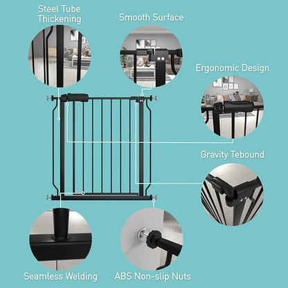 WAOWAO Baby Gate 48.03-52.76" Extra Wide Pressure Mounted Walk Through Swing Auto Close Safety Black Metal Toddler Kids Child Dog Pet Puppy for Stairs,Doorways,Kitchen