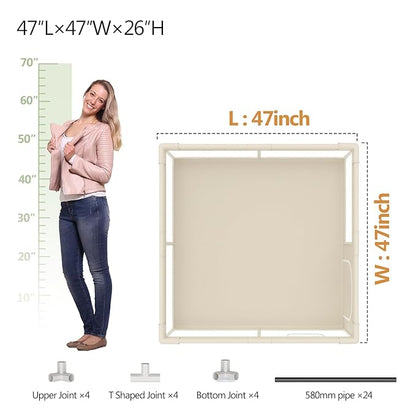 Fodoss Baby Playpen with Mat, Small Baby Play Pen(47x47inch), Playpen for Babies and Toddler (47×47inch Beige with mat)