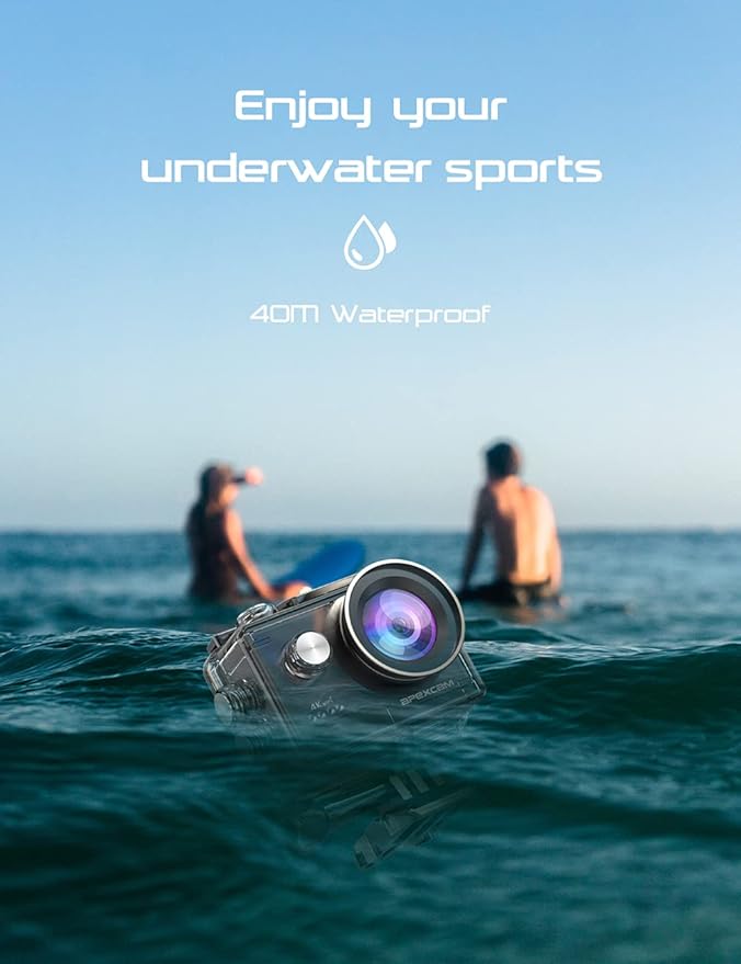 Apexcam Action Camera 4K with 64G SD Card Sport Cameras 20MP 131FT Waterproof Underwater Camera 170°Wide-Angle WiFi Camera with 2.4G Remote Control, 2 Batteries, Mounting Accessories Kits