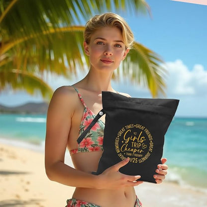 Girls Trip Gifts Wet Dry Bag, Beach Bag Wet Bag Favors, for Swimsuit Toiletry Travel Essentials For Women Aloha Bags, Beach Travel Gym Laundry bags for Dirty Diaper Swimsuit Gifts (Black)