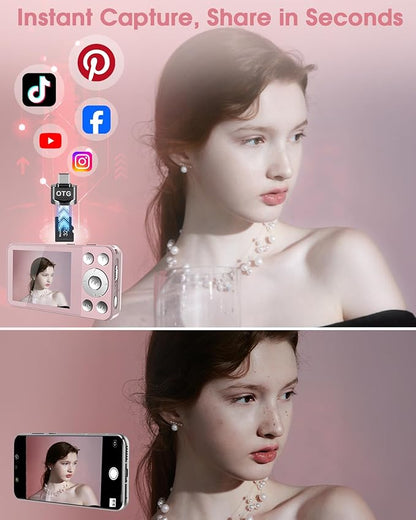 Digital Camera, Autofocus 48MP 4K Camera for Photography with 32GB Card, Portable Compact Point and Shoot Digital Camera for Teens Adult Beginner Kids with Metal Shell, 2000 mAh Battery