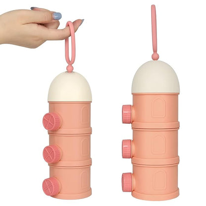Accmor Formula Dispenser On The Go, 3 Layers Stackable Formula Container to Go, Non-Spill Portable Milk Powder Baby & Kids Snack Container, Pink