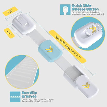 4our Kiddies Child Safety Cabinet Locks for Babies (6 Pack), Child Proof Latches for Cabinets and Drawers Doors, Baby Proofing Cabinet Strap Locks for Cupboard and Closet with 6 Pcs Extra 3M Adhesives