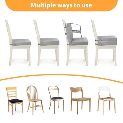 Toddler Booster Seat for Dining Table, 5 Point Buckle Child Booster Seat for Table with Backrest, PU Waterproof Easy Cleaning Dining Booster Seat Adjustable Seat Belts & Non-Slip Bottom (Grey)