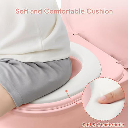 2-in-1 Toddler Potty Training Toilet - Larger Potty Chair & Detachable Training Seat for Boys & Girls Ages 1-3 with Flushing Sound, Wipes Storage, Toilet Paper Holder