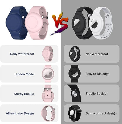 R-fun Waterproof for Air Tag Bracelets [2 Pack] Compatible with Apple Air Tag Finders with Soft Silicone,Anti Lost GPS Item Finders Case Cover,Night Blue/Pink