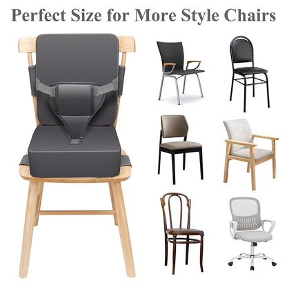 Toddler Booster Seat for Dining Table, Non-Slip Kitchen Chair Booster Seat with Backrest and Adjustable Straps, Portable PU Waterproof Travel Baby Booster Increasing Cushion