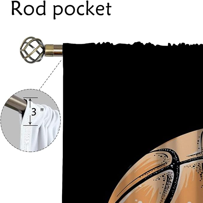Basketball Blackout Curtains for Boy Girl Room Darkening Decor,Sport Theme Motto Dark Background Bedroom Living Room Home Rod Pocket Thermal Insulated Window Curtain/Drapes Panel,63x63 Inch…
