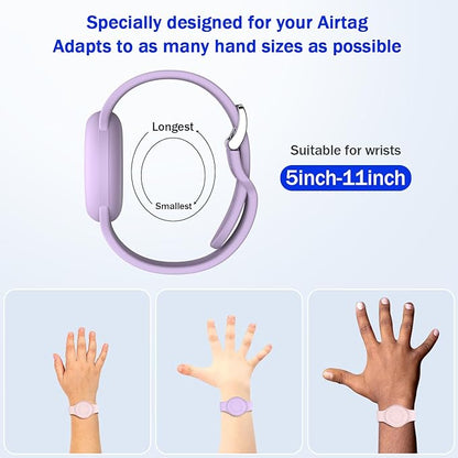 R-fun Waterproof for Air Tag Bracelets [2 Pack] Compatible with Apple Air Tag Finders with Soft Silicone,Anti Lost GPS Item Finders Case Cover,Pink/Light Purple