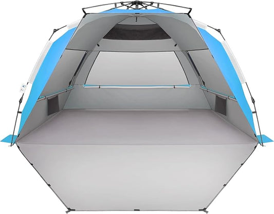 Oileus XX-Large Beach Tent Sun Shelter for 5-6 Person Portable Sun Shade Instant Pop Up Tent for Beach with Carrying Bag, Stakes, 6 Sand Pockets, Anti UV for Fishing Hiking Camping Blue