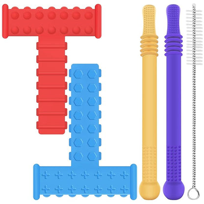 ERKOON Sensory Chew Toys for Autistic Children, 4pcs Teething Chewy Tubes Oral Motor Toys for Chewies with Special Needs, Autism Children Teether Straw BPA Without Refrigerator & Dishwasher Safe