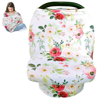 Rquite All-in-1 Car Seat Cover Baby, Carseat Covers for Girl Boy, Stretchy Soft Infant Car Seat Cover, Multi-use Baby Carrier Cover, Car Seat Canopy, Stroller Sun Shade, Nursing Breastfeeding Cover