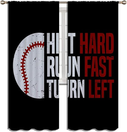Baseball Blackout Curtains for Boy Girl Room Darkening Decor,Sport Theme Red and White Motto Dark Bedroom Living Room Home Rod Pocket Thermal Insulated Window Curtain/Drapes Panel,84x72 Inch…