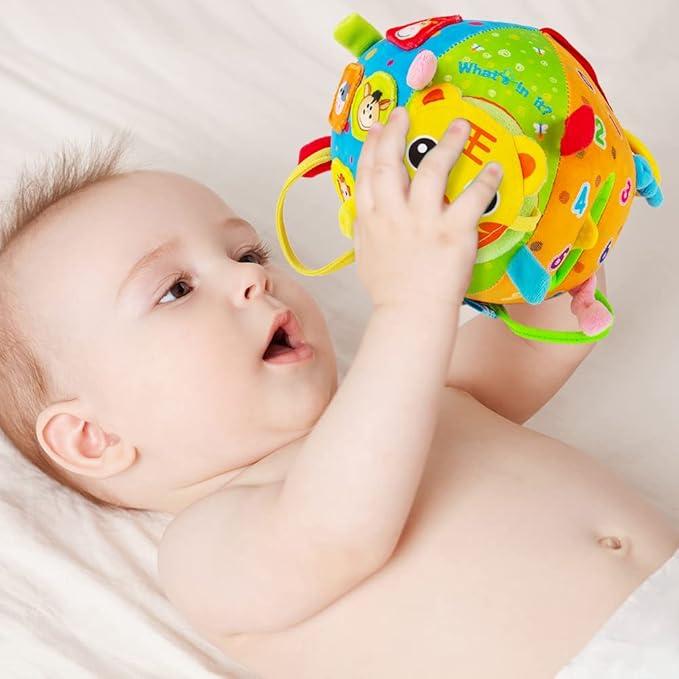 8-in-1 Sensory Balls for Infant Toddlers,Rainbow Fabric Baby Toy for Sensory Development,Montessori Toys for Babies 6-12 Months,8 Different Sensory Tactile Textures with Crinkle Rattle Squeakers