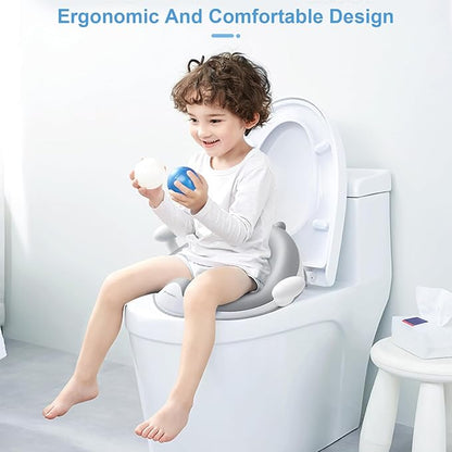 ANGELBLISS Baby Potty Training Toilet Seat with Soft Cushion Handles, Haute Collection, Double Anti-Slip Design and Splash Guard for Boys and Girls (Grey)