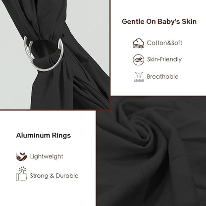 Baby Wrap Ring Sling 7-35 lbs, Baby Sling Carrier for Newborn, Toddler, Infant Holder, Lightweight Baby Carrier Wraps, Black