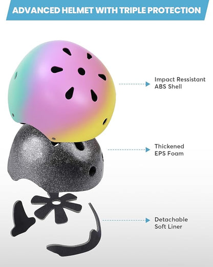 Kids Bike Helmet and Pads Set for Ages 2–14, CPSC Certified Adjustable Helmet with Knee Elbow Wrist Guards, for Skateboard, Scooter, Skating, Rollerblading, Multi-Sport Protective Gear