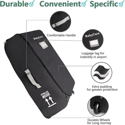 Stroller Travel Bag Compatible with UPPAbaby Vista, Vista V2, Cruz V2,Uppa-baby Bag With Wheels,Dual Handles,Luggage Tag for Airplane Flight Travel