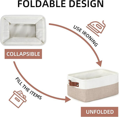 DULLEMELO Collapsible Fabric Storage Bins - Set of 2, 11.8x7.9x5.1 Inch, White & Khaki