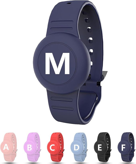 Waterproof Bracelet for AirTag Kids, Personalized Initial Letter Hidden Holder Compatible with Air Tag, Silicone Case for Airtag Adjustable Anti-Lost GPS Tracker for Toddler Child Elder, M