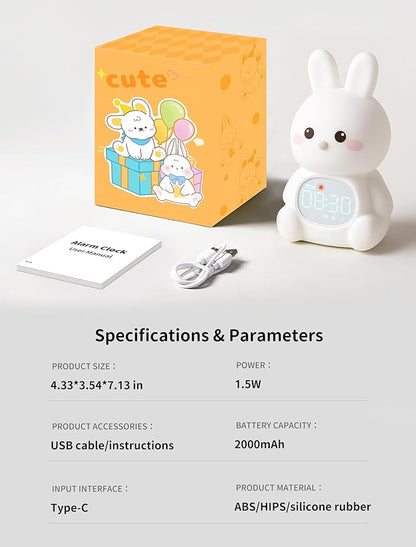MASHI Bunny Alarm Clock, Toddler Sleep Training Clock with Sun & Moon, Sleep Sound Machine, Night Lights, Alarm Clock for Kids, Gift Ideas for Kids Child