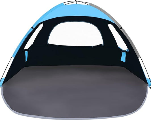 NXONE Beach Tent Sun Shade Shelter for 3/4/6 Person Person with UV Protection, Extended Floor, 3 Mesh Roll Up Windows & 8.0/8.5mm Fiberglass Rods丨Carry Bag Included