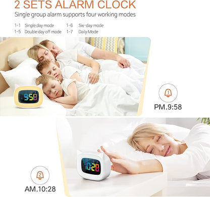 Cute Cat Ear Alarm Clock with RGB 7 Color Night Light & 18 Ringtones,Rechargeable Clock for Kids Bedroom,LED Colorful Digital Display,Bedside Clock for Boys,Girls Birthday Presents(White)