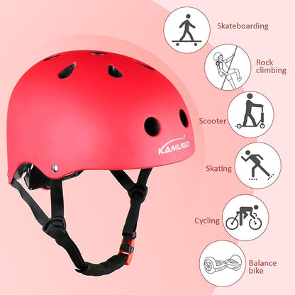 KAMUGO Kids Adjustable Helmet, with Sports Protective Gear Set Knee Elbow Wrist Pads for Toddler Age 2-8 Boys Girls, Bike Skateboard Hoverboard Scooter Rollerblading Helmet Set